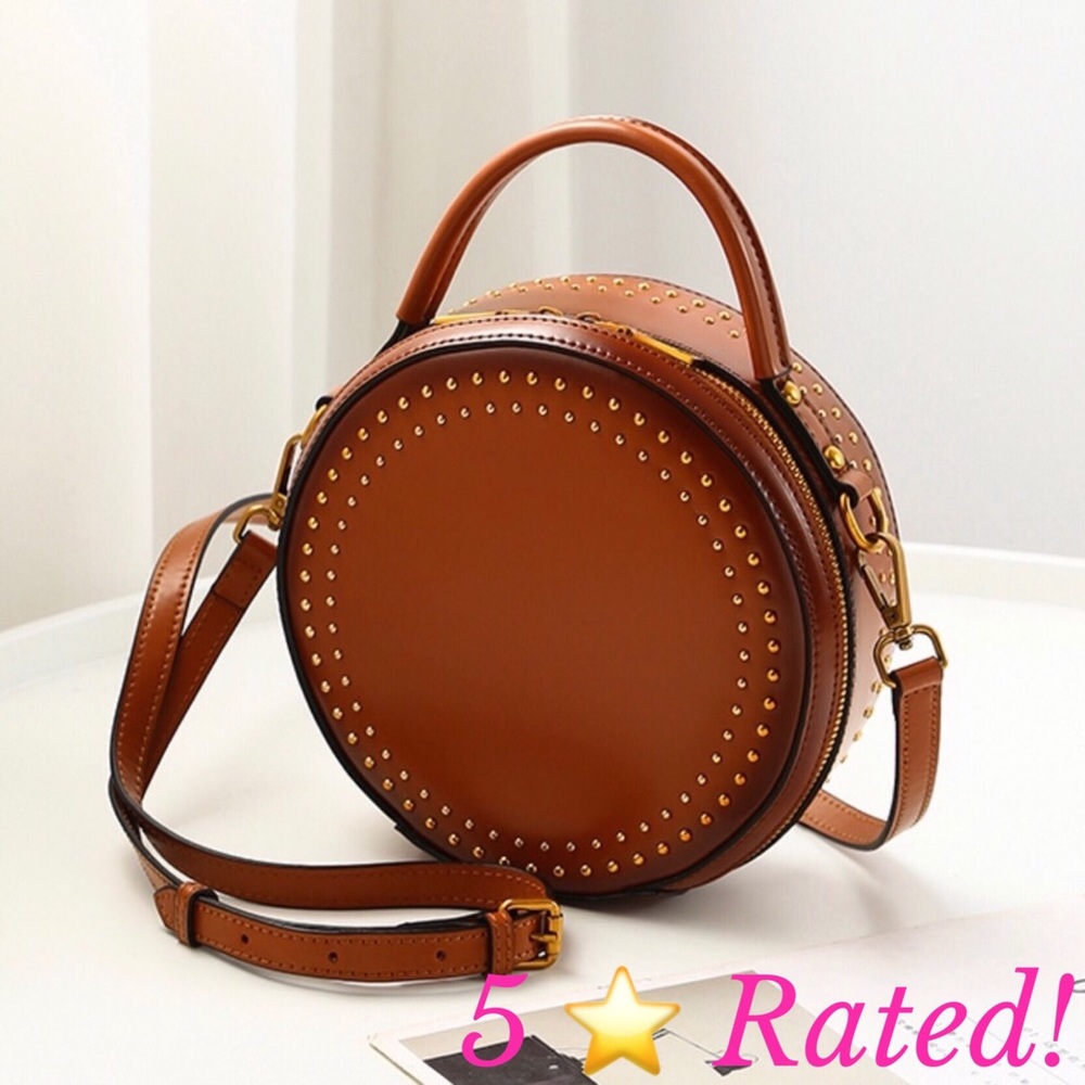 Small Round Luxury Leather Crossbody Bag - Picture 1 of 8